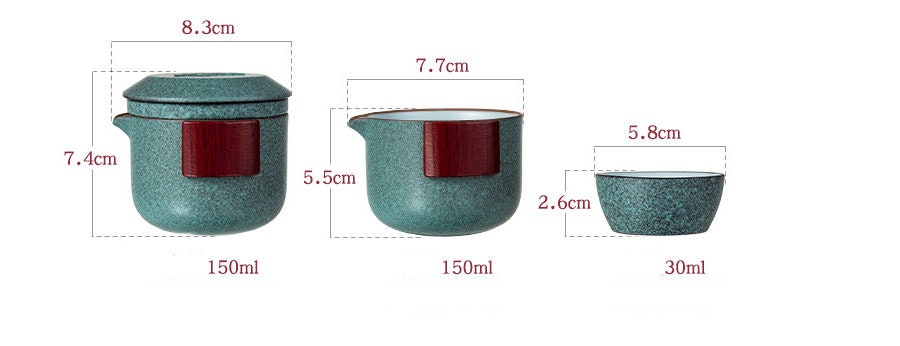 Portable TEA SET teapot with two Tea Cups and Travel Bag - acacuss