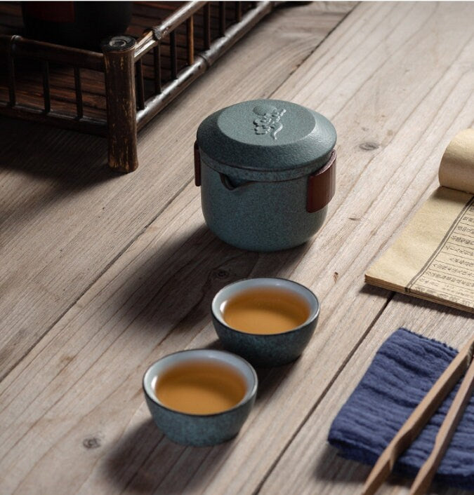 Portable TEA SET teapot with two Tea Cups and Travel Bag - acacuss