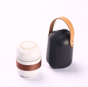 Portable Travel Tea Set | Black | White Stoneware 1 Tea Pot 2 Tea Cups | Office Drinkware | Handmade Tea Ceremony Accessories S - acacuss
