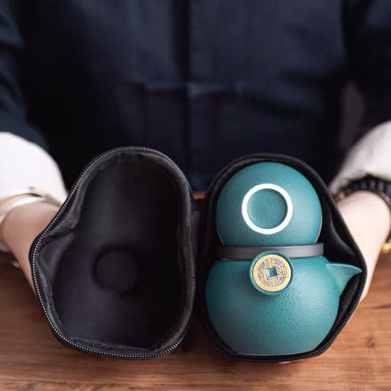 ACACUSS Complete Travel Kung Fu Tea Set Small Tea Tray Set I Ceramic Portable Travel Tea Set Outdoor Kung Fu Tea  I Japanese Ceramic Tea Cup - ACACUSS
