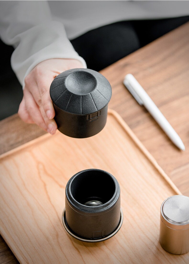 ACACUSS Portable Travel Tea Set | Black Stoneware 1 Tea Pot 2 Tea Cups | Office Drinkware | Handmade Tea Ceremony Accessories | quick guest - ACACUSS