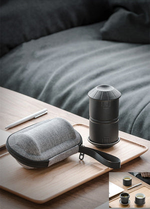 ACACUSS Portable Travel Tea Set | Black Stoneware 1 Tea Pot 2 Tea Cups | Office Drinkware | Handmade Tea Ceremony Accessories | quick guest - ACACUSS