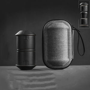 ACACUSS Portable Travel Tea Set | Black Stoneware 1 Tea Pot 2 Tea Cups | Office Drinkware | Handmade Tea Ceremony Accessories | quick guest - ACACUSS
