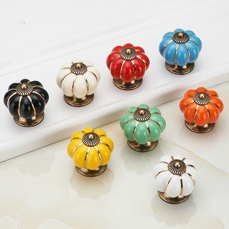 Pumpkin Gold Ceramic Handles Drawer Knobs Single Hole Cupboard Handles Cabinet Pulls Kitchen Accessories Handles Furniture acacuss