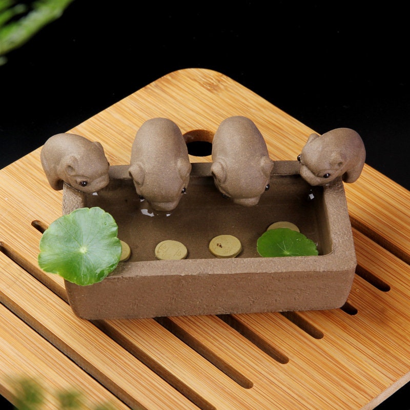 ACACUSS TEA-Purple Clay Tea pet Cute Pig Zisha Tea Play Decoration - Zisha Tea Pet Ornaments Pig Trough - ACACUSS