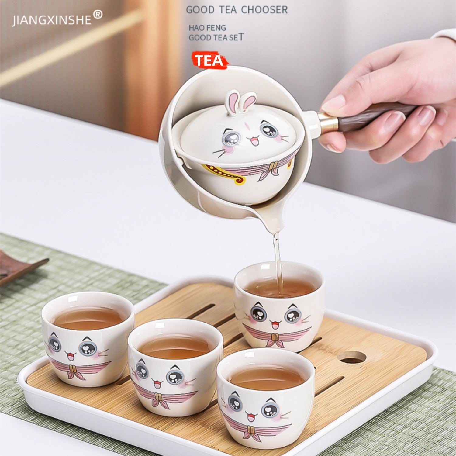 Rabbit Chinese Kung Fu Tea set Travel Tea set Ceramic Portable Tea set Teapot Tea Maker Infuser Teacup Cup for Tea acacuss