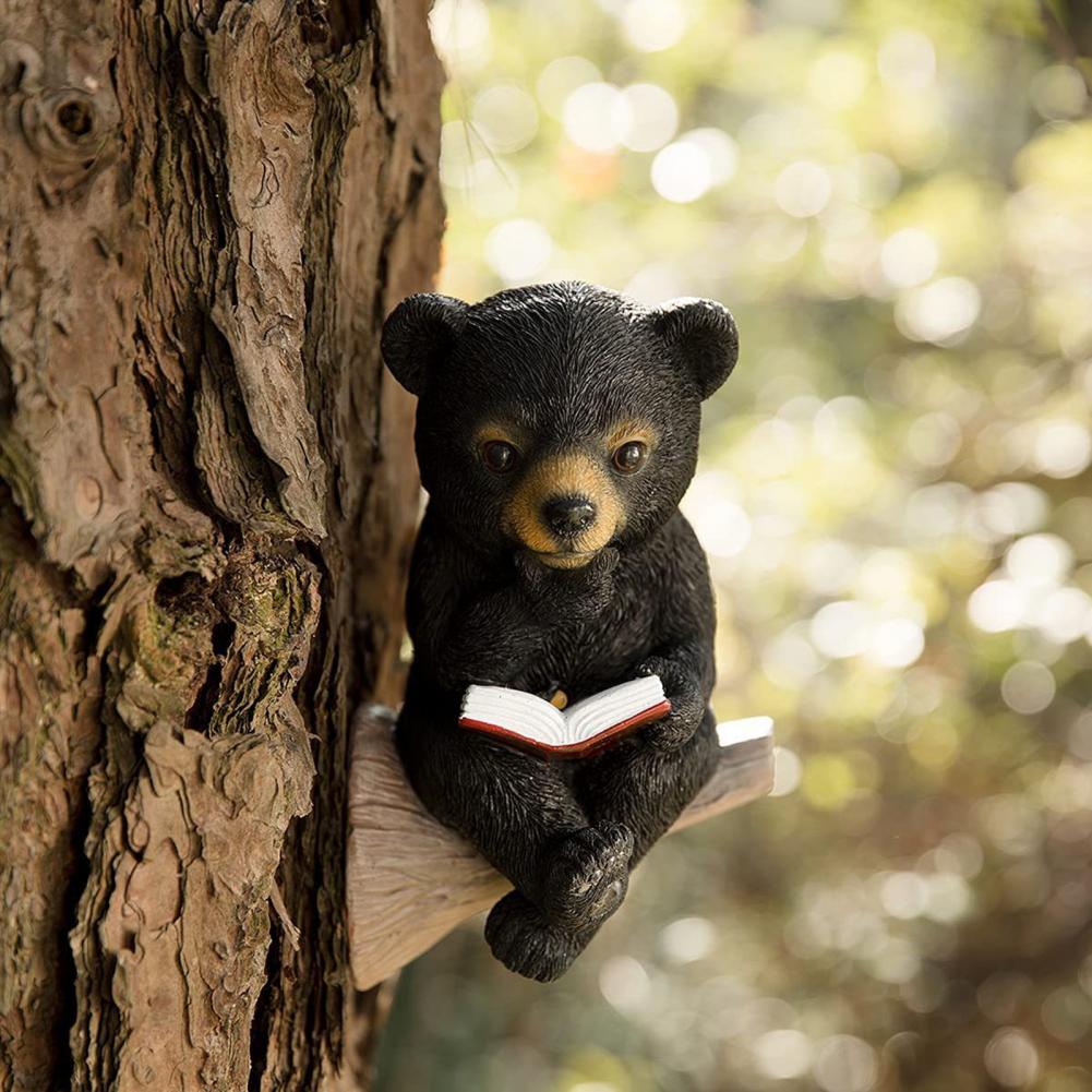 Reading Bear Ornament Solar Charging Light Control Baby Bear Reading Book Resin Garden Yard Statue Ornaments Outdoor Decor acacuss
