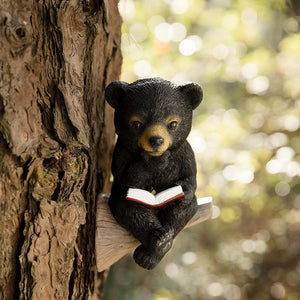 Reading Bear Ornament Solar Charging Light Control Baby Bear Reading Book Resin Garden Yard Statue Ornaments Outdoor Decor acacuss