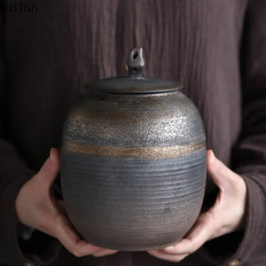 ACACUSS Retro Ceramic Large Tea Containers Pot Sealed Storage Tank for Tea & Coffee | Retro Stoneware | Ceramic Airtight pot Gong Fu - ACACUSS
