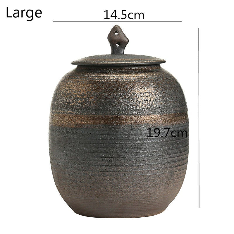 ACACUSS Retro Ceramic Large Tea Containers Pot Sealed Storage Tank for Tea & Coffee | Retro Stoneware | Ceramic Airtight pot Gong Fu - ACACUSS