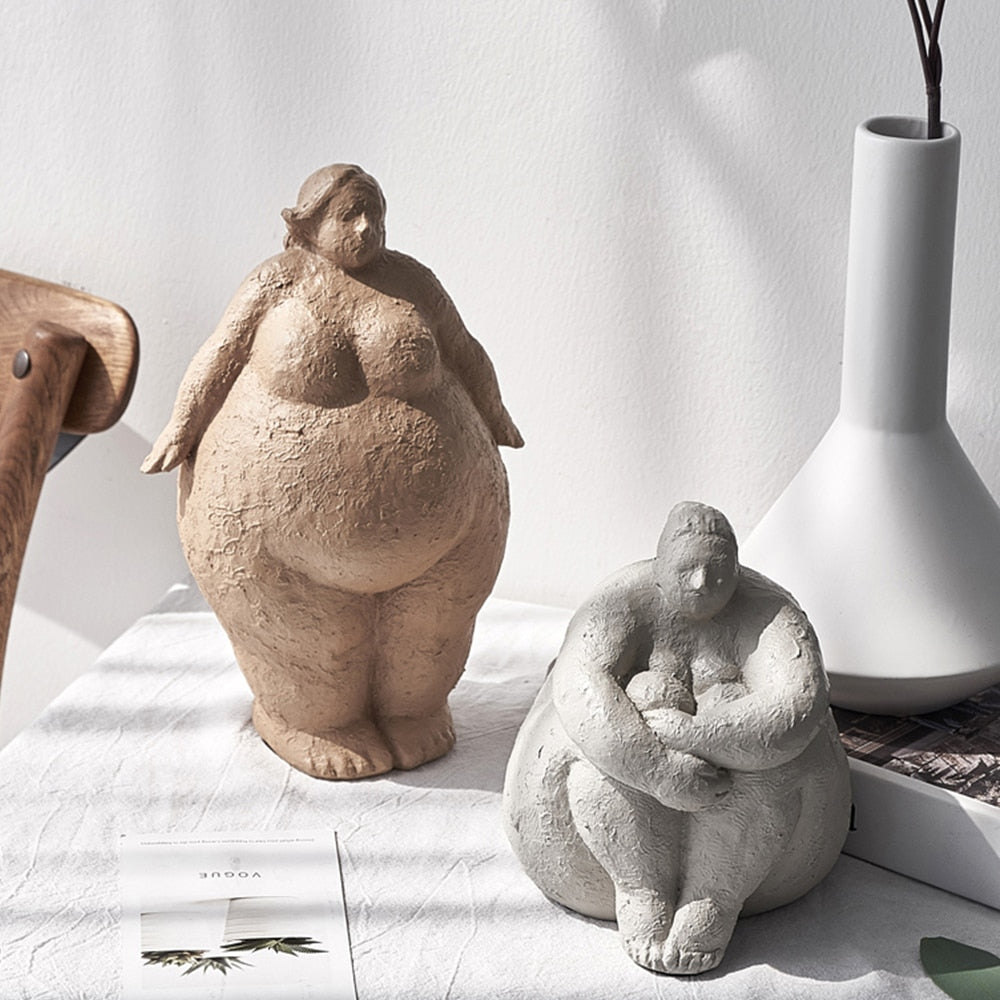 Retro Style Abstract Fat Lady Figurines Woman Statue Tabletop Resin Living Home Sculpture Ornaments Creative Figures Decoration acacuss