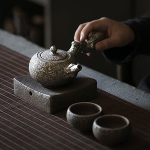 Rust-glazed ceramic teapot with 2 teacups and holder chinese teaset japanese tea set drinkware acacuss