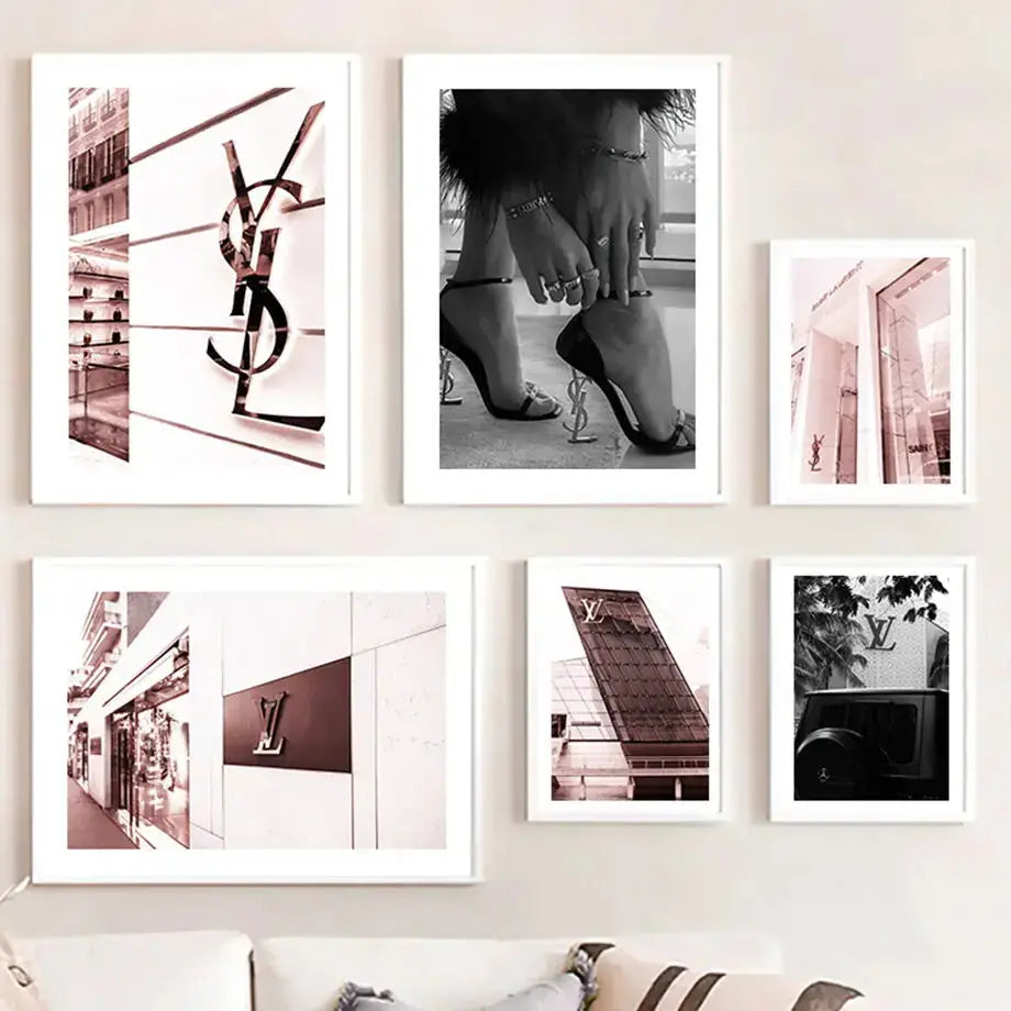 Luxury Store Pink Black Street landscape Art Canvas Painting Fashion Romantic France Posters Wall Pictures For Living Room Decor