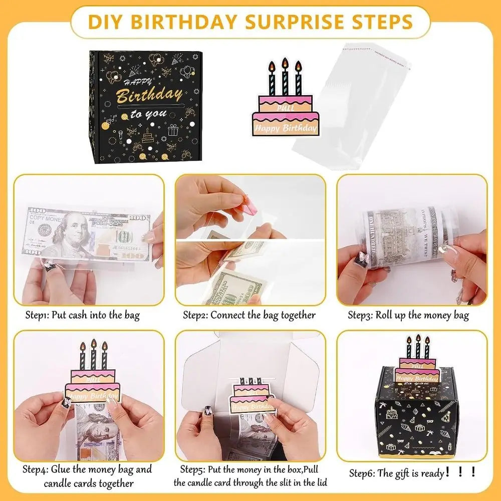 Birthday Cash Pull Gift Box Money Pulling Box Cash Gift Box Cash Black ...