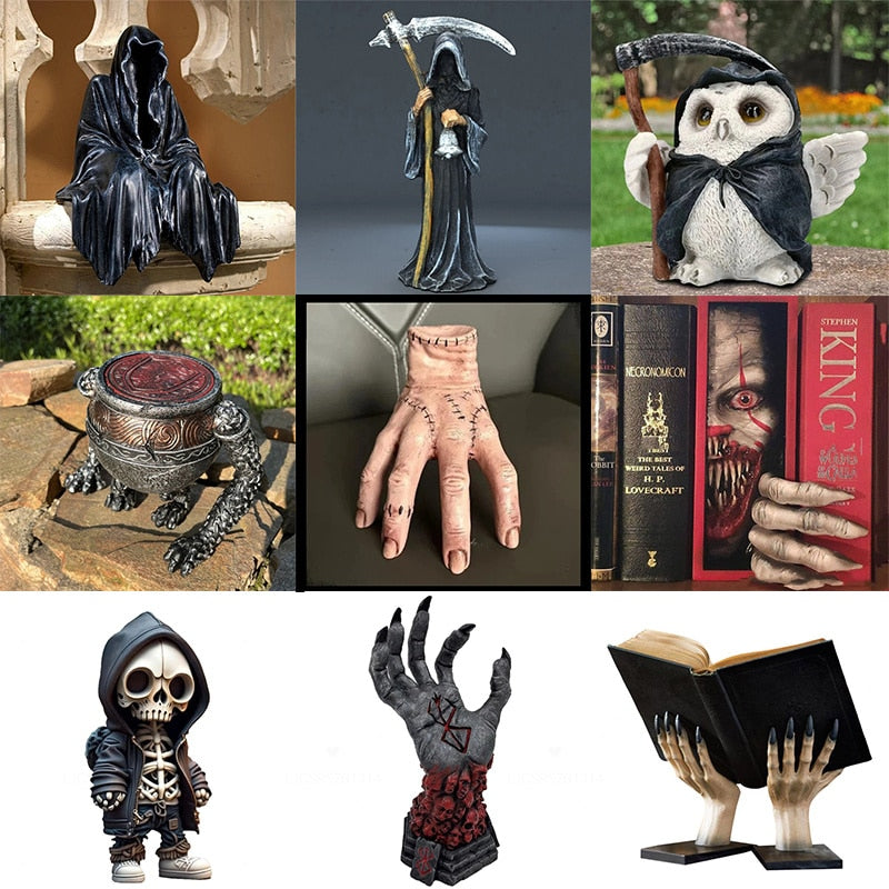 Novo dia das bruxas vários morte escura fantasma resina artesanato horror crânio reaper estátua do vintage ornamentos decorações de móveis de mesa