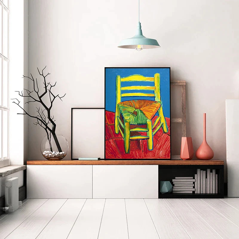 David Hockney Art Style Colorful Chair Canvas Print Painting Poster Wall Picture Ornament Living Room Interior Home Decoration