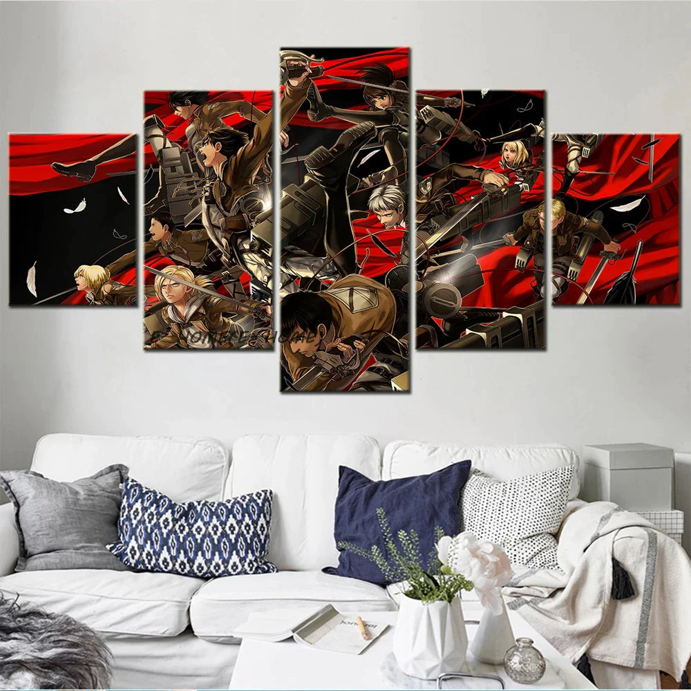 Set of 5 Modern Wall Art Attack on Titan Anime Characters Kawaii HD Canvas Poster Prints Home Kid Bedroom Living Room Decoration