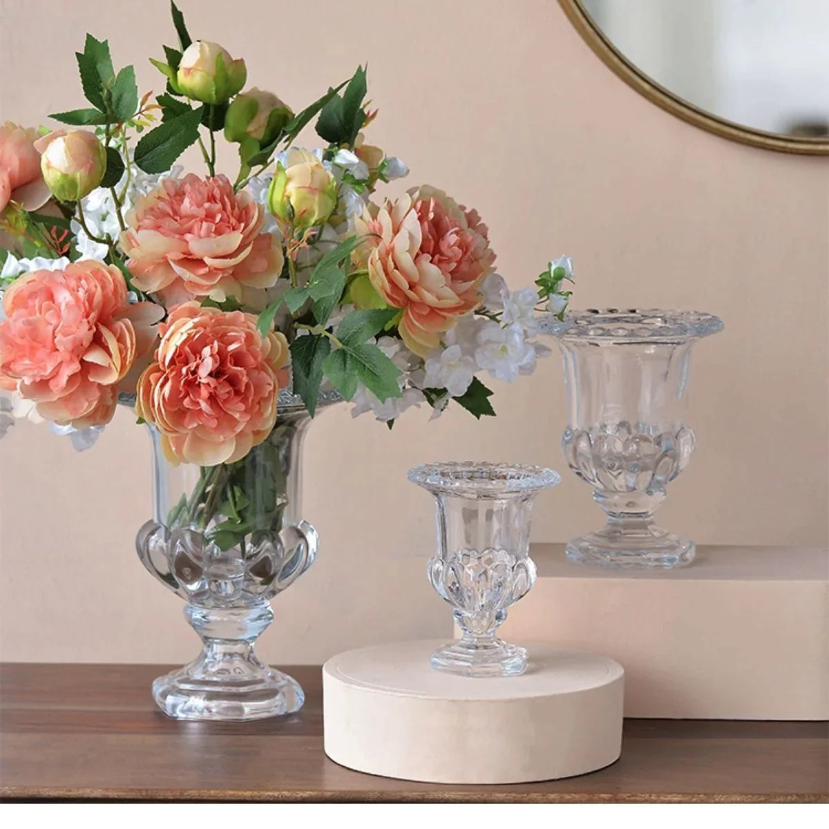 Vintage Wind Lamp Stemware Glass Vase Transparent Crystal Glass Flower Arrangement Water Living Room Decoration