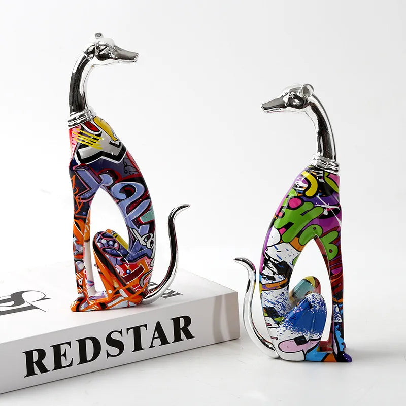 Creative Abstract Graffiti Ornaments Color Animal Squat Doberman Resin Crafts Home Study TV Cabinet  Ornaments House Decoration