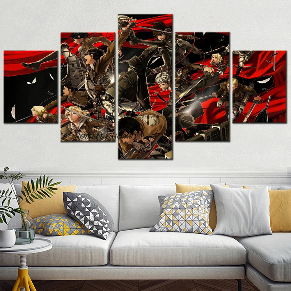 Set of 5 Modern Wall Art Attack on Titan Anime Characters Kawaii HD Canvas Poster Prints Home Kid Bedroom Living Room Decoration