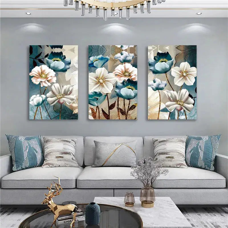 Abstract Blue Pink Flower Canvas Wall Art Poster Modern Flower Wall Painting Picture for Bedroom Living Room Decor Aesthetic