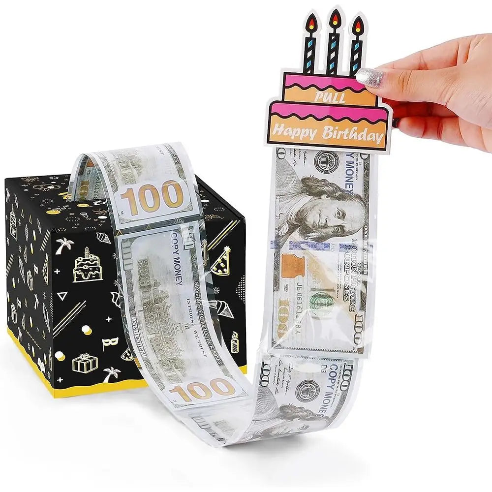 Birthday Cash Pull Gift Box Money Pulling Box Cash Gift Box Cash Black ...