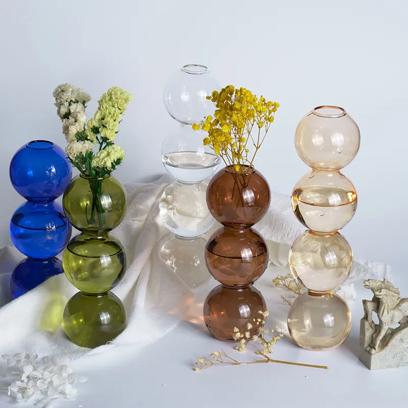 Glass Vase Nordic Home Decor Bubble Vase Small Vase on Colorful Table Decoration Gift Blue Glass Vase