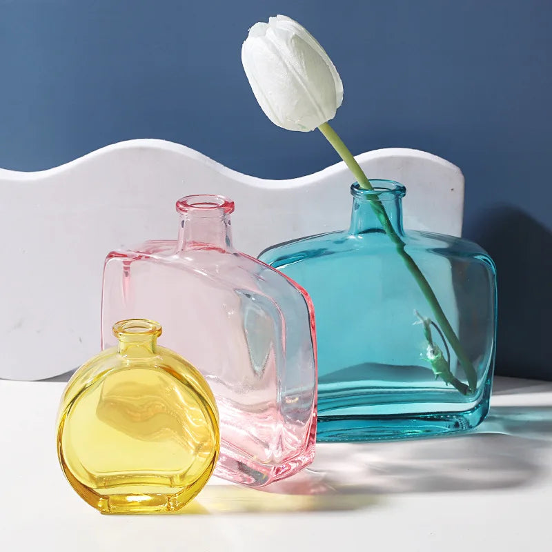 Nordic Vase Flower Arrangement Vintage Transparent Glass Vases Ornament Home Decoration Desktop Flower Holder