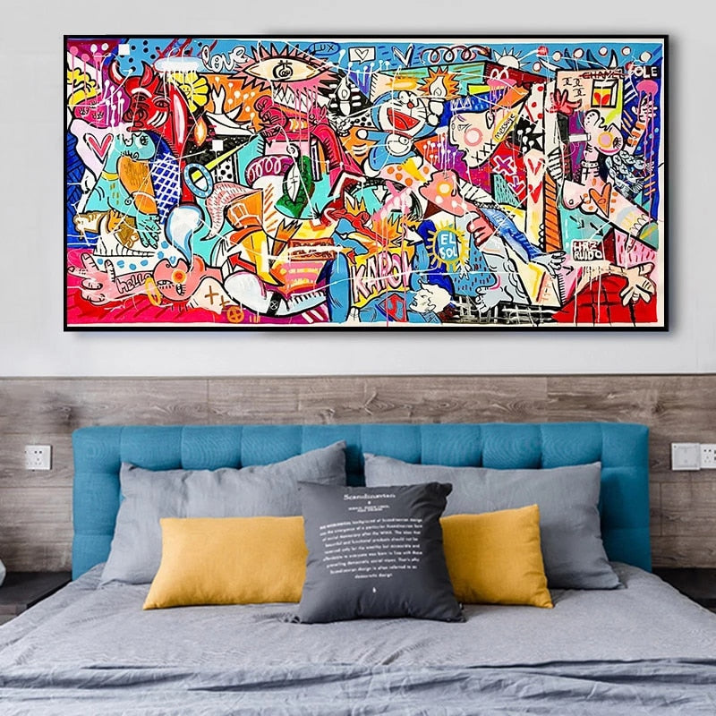 Picasso Famous Canvas Lukisan Guernica Kartun Graffiti Art Poster Cetak Abstrak Wall Art Picture Living Home Hiasan