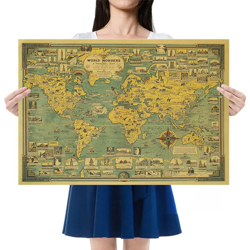 Hot Posters World Architectural Miracle Landmark Home Decor Creative Bedroom Diy Retro Kraft Paper Poster Theme Bar Wall Sticker