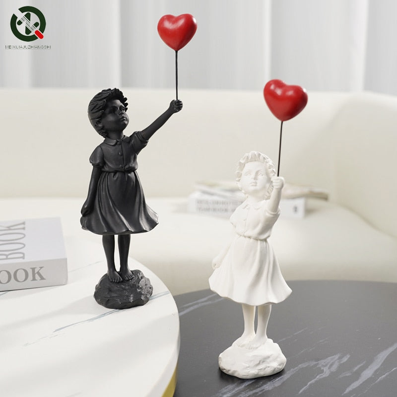 Flying Balloon Girl Figurine, Banksy Home Decor Modern Art Skulptur, Resin Figur Hantverk Prydnad, Samlarstaty