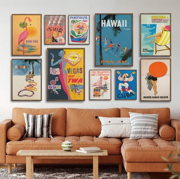 Perjalanan poster galeri dinding seni vintaj lukisan kanvas eklektik cetak hiasan rumah berwarna -warni untuk hiasan hotel ruang tamu
