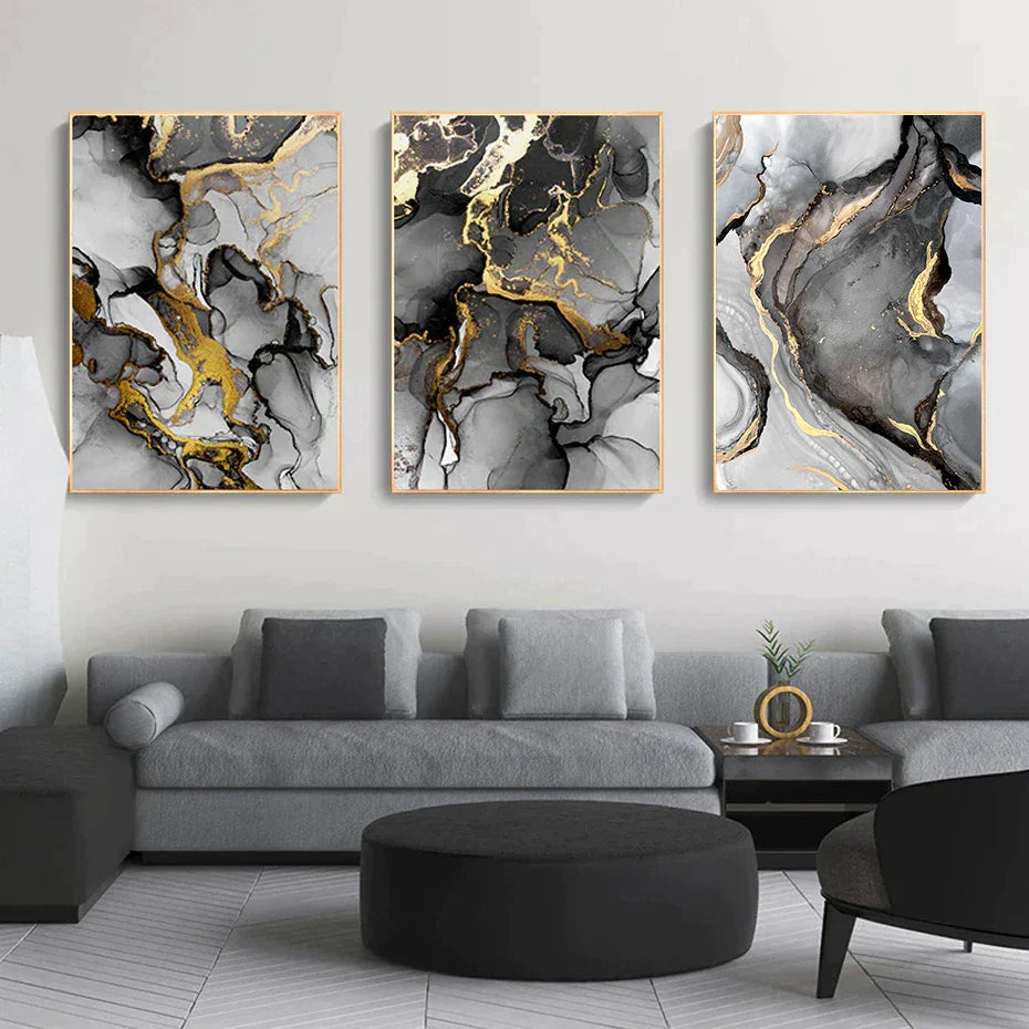 Modern Marble Texture Gold Black Posters Luxury Canvas Painting Wall Art Print Pictures for Living Room Interior Home Decoration