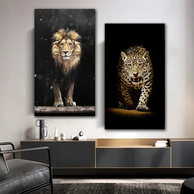 Modern Creative Wall Art Black Gold Lion Animal Poster Canvas Oil Painting And Print Living Room Bedroom Decoration Gifts