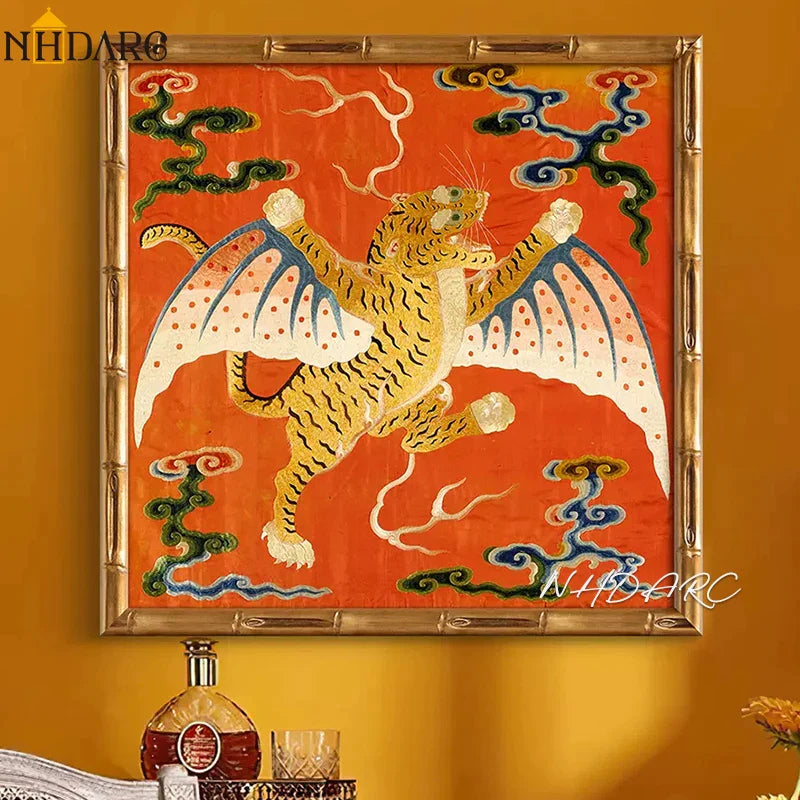 Canvas Print Painting Poster Wall Picture Art Tiger Pattern Vintage Retro Style Living Room Porch Interior Home Decoration