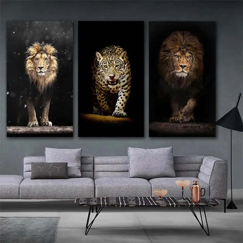 Modern Creative Wall Art Black Gold Lion Animal Poster Canvas Oil Painting And Print Living Room Bedroom Decoration Gifts