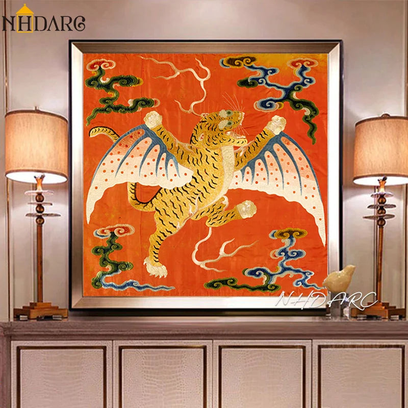 Canvas Print Painting Poster Wall Picture Art Tiger Pattern Vintage Retro Style Living Room Porch Interior Home Decoration