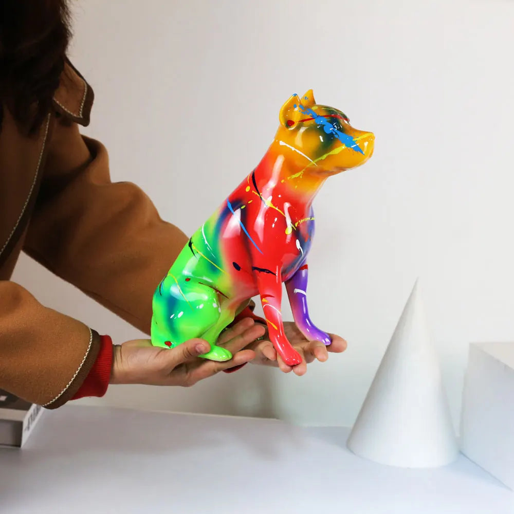 Creative Modern Art Fluorescence Spray Color Stamford Statue Home Decoration Wine Cabinet Pet Dog Desktop Home Furnishing Decor