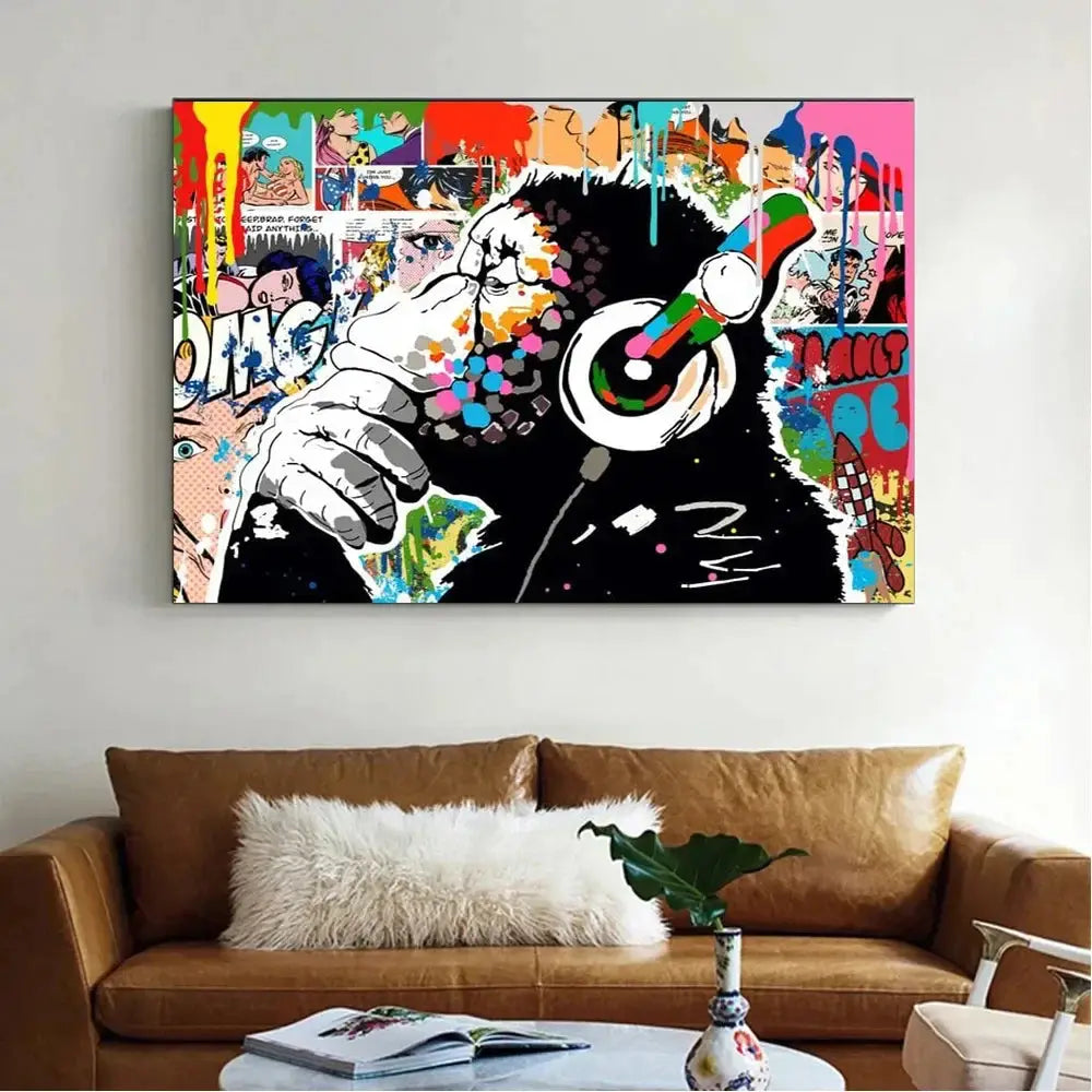 Scandinavian Cartoon Abstract Wall Art Colorful Orangutan Graffiti Banksy HD Canvas Poster Prints Home Bedroom Living Room Decor