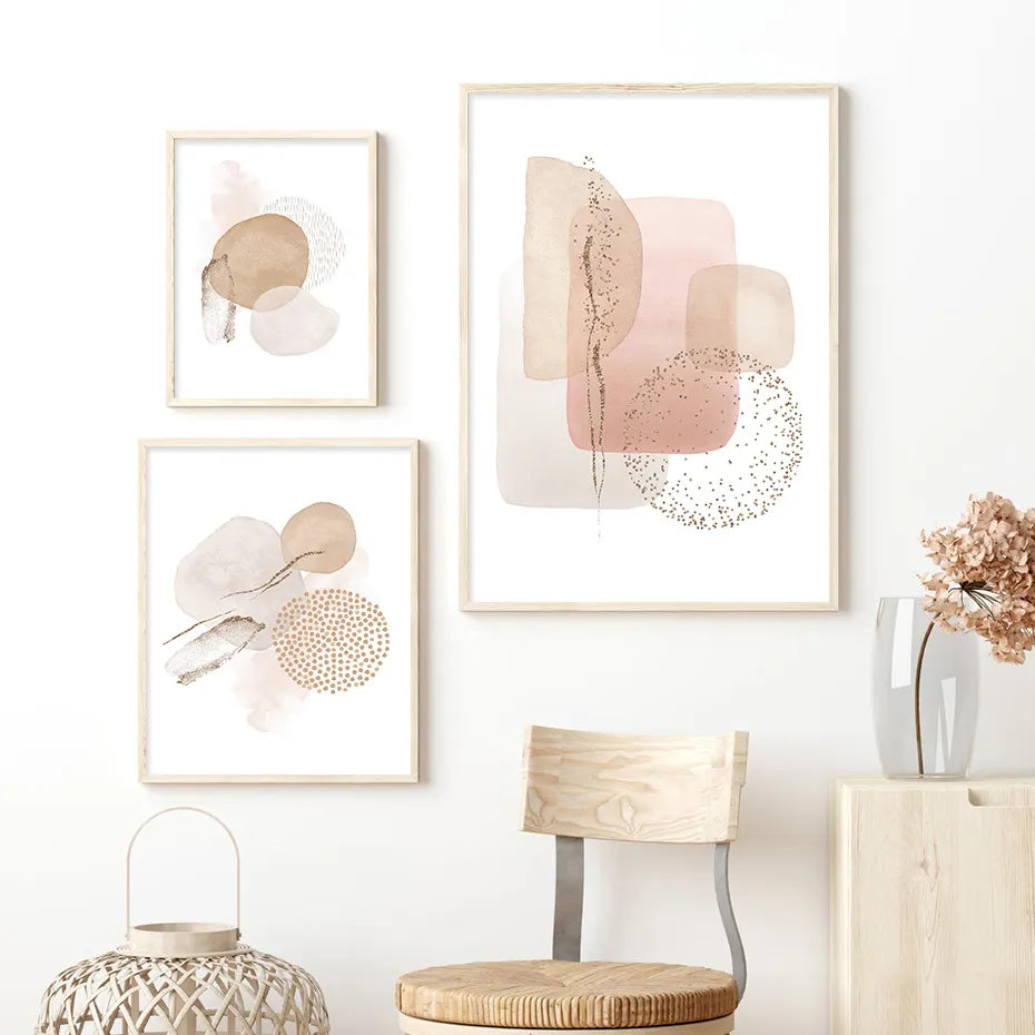 Watercolor Abstract Beige Pink Gold Poster Boho Canvas Print Painting Geometric Wall Art Picture Living Room Interior Home Decor