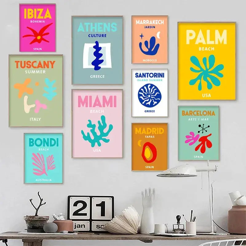 Ibiza Mykonos Tulum Athens Tuscany Madrid Wall Art Canvas Painting Nordic Posters and Prints Wall Pictures for Living Room Decor