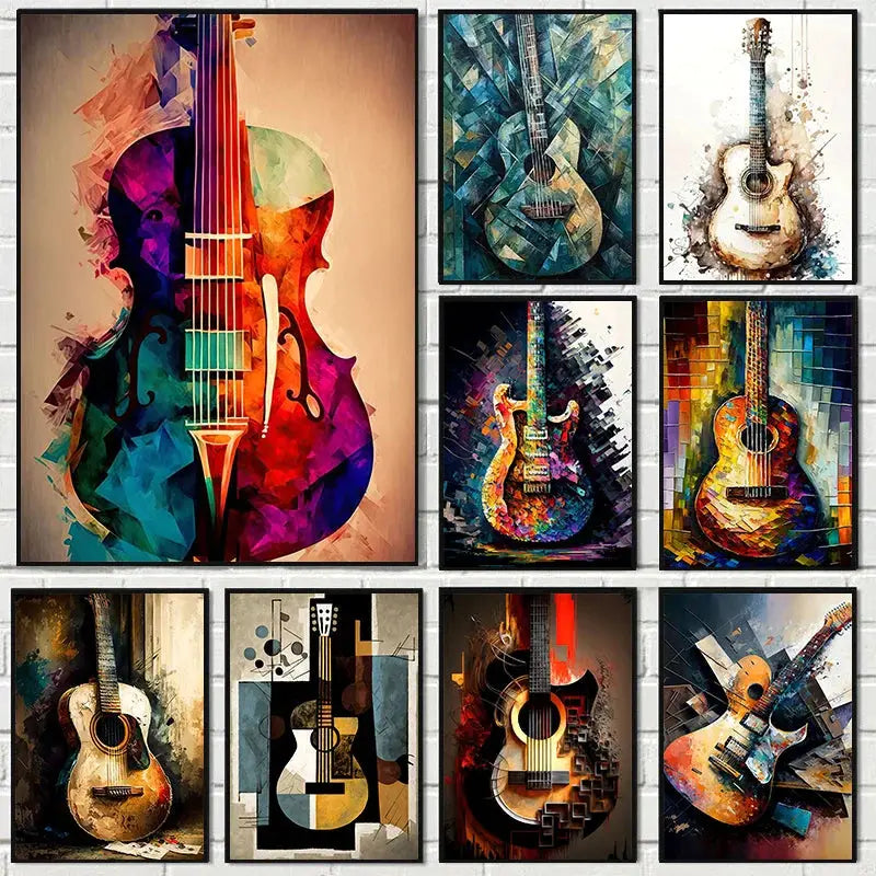 Scandinavian Abstract Wall Art Music Guitar Modern Colorful HD Canvas Poster Print Home Bedroom Living Room Decoration