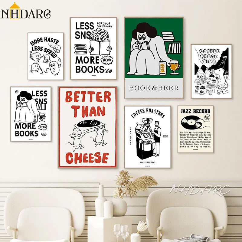 Korean Lovely Dinosaur Mouse Cartoon Design Interior Painting Canvas Print Poster Wall Picture Art Living Room Home Decoration