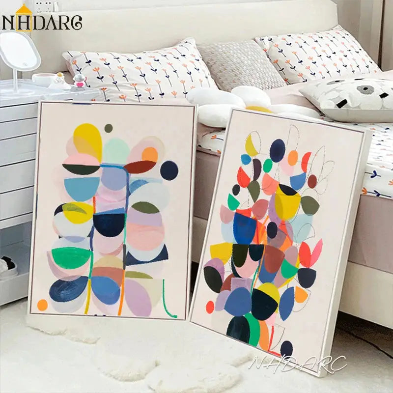 Retro Abstract Colorful Geometric Modern Poster Canvas Print Painting Wall Picture Living Room Bedroom Interior Home Decoration