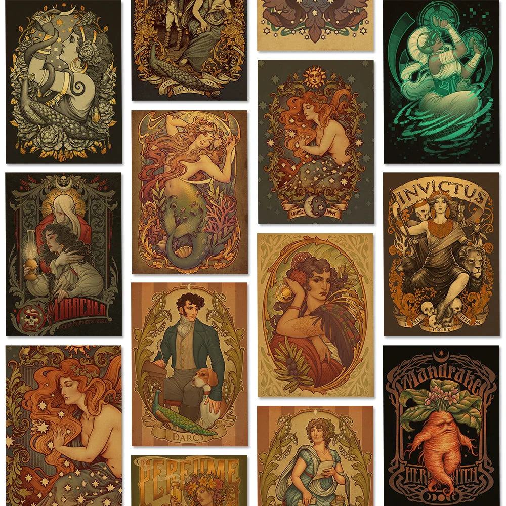 Art Nouveaua Kraft Paper Posters Vintage Home Room Bar Cafe Decor Aesthetic Art Wall Painting
