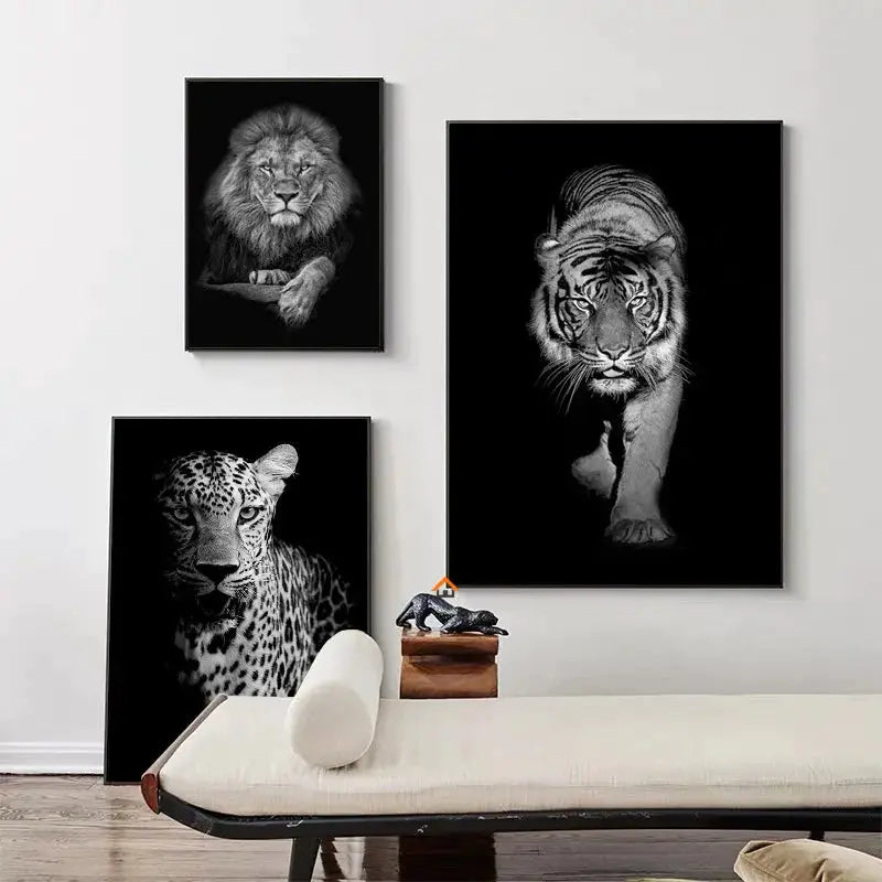 Black and White Wall Art Lion Tiger Leopard Animal Poster Decorative Paintings Canvas Photos Picture Living Room Home Decoration