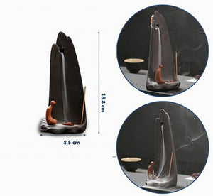 Minimalist Ceramic Waterfall  backflow Incense Burner| Modern SPIRITUAL Cloudy Mountain Cliff  Backflow Incense Burner | Cone Incense Burner - ACACUSS
