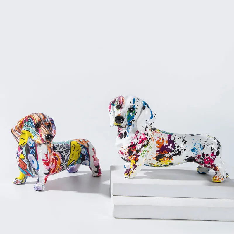 Creative Colorful Wolfdog Dachshund Ornaments Statue Home Entrance Wine Cabinet Decoration Office Desktop Resin Crafts Gift