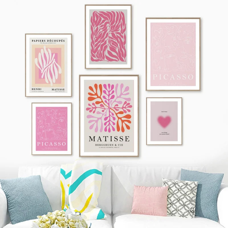 Pink Matisse Picasso Coral Bauhaus Abstract Wall Art Canvas Painting Nordic Posters And Print Wall Picture For Living Room Decor