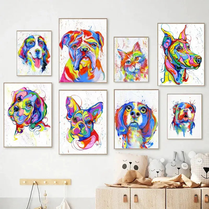 Scandinavian Modern Minimalist Wall Art Cute Dog Abstract HD Canvas Watercolor Poster Print Home Bedroom Living Room Decoration